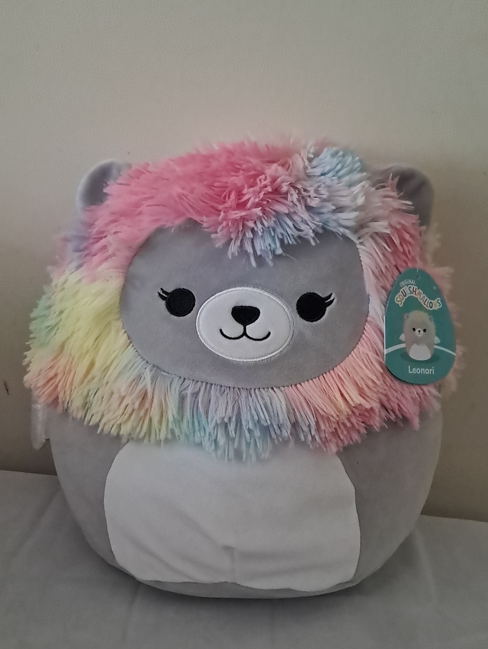 Squishmallows Leonori Plush - Gray Body with Pastel Rainbow Mane